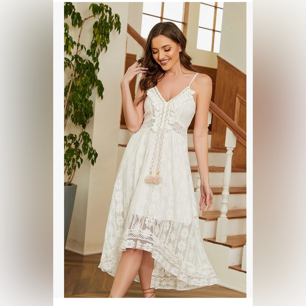 CUPSHE White Lace Tassel Dress size small